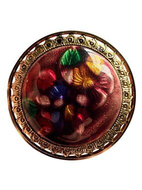 Vintage Reverse Carved Lucite Brooch Gold Tone Floral Pin 1950s New Old Stock